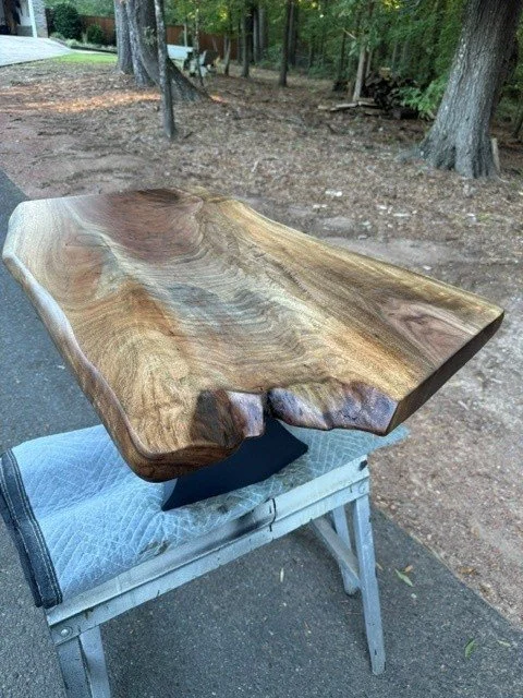 Black Walnut Crotch Live Edge Coffee Table on Flowyline Tulipe Pedestal Base