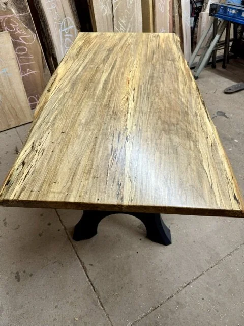 Seriously Spalted Maple asymmetric DR table on Flowyline Haru Legs
