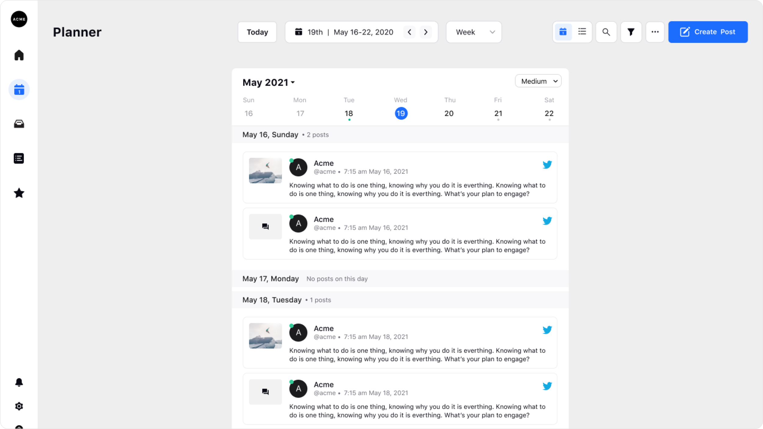Planner Calendar Month View with Medium Card