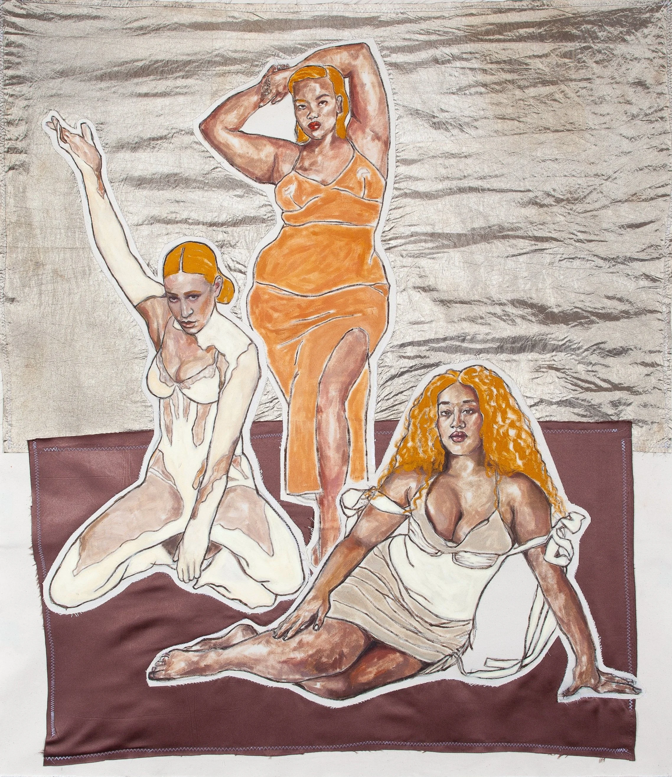 We Are Who We Are,
Oil paint, acrylic paint, charcoal and fabric on canvas,
93 cm x 118 cm