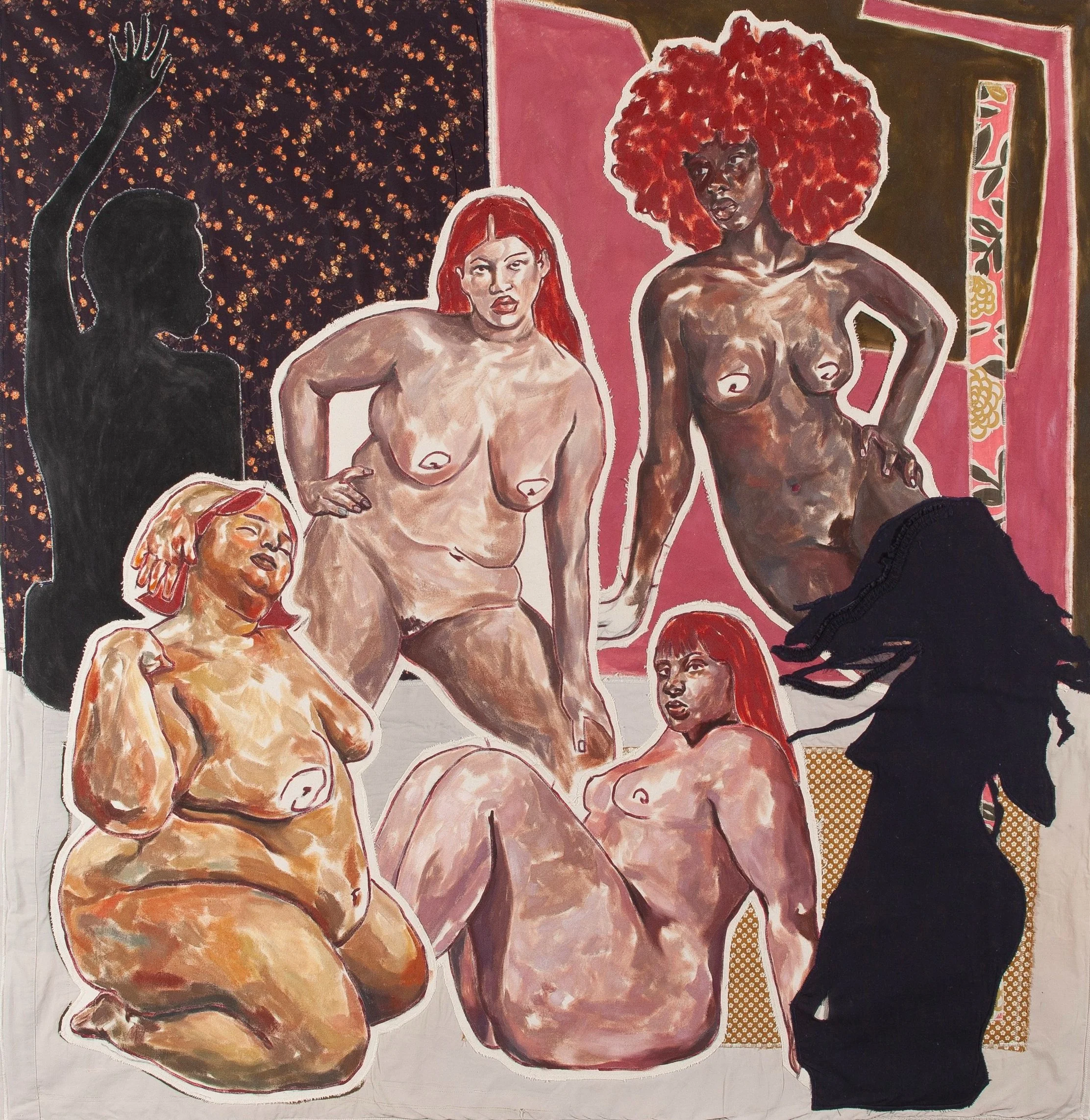 A Quiet Storm,
Oil paint, acrylic paint, charcoal and fabric on canvas,
123 cm x 123 cm