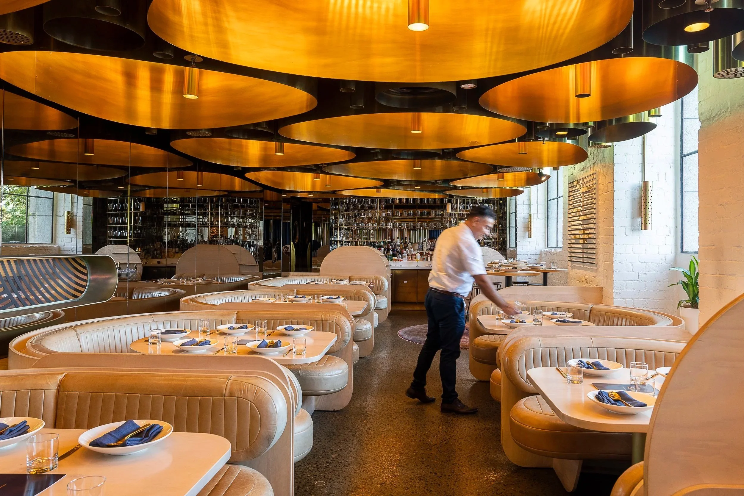 Elchi dining room being set for service, Indian fine dining in Melbourne CBD
