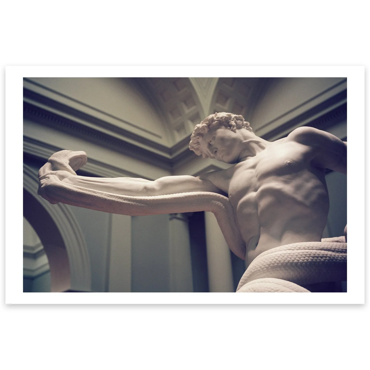 Archival photographic print titled “An Athlete Wrestling with a Python,” 2018 by Dean Lever