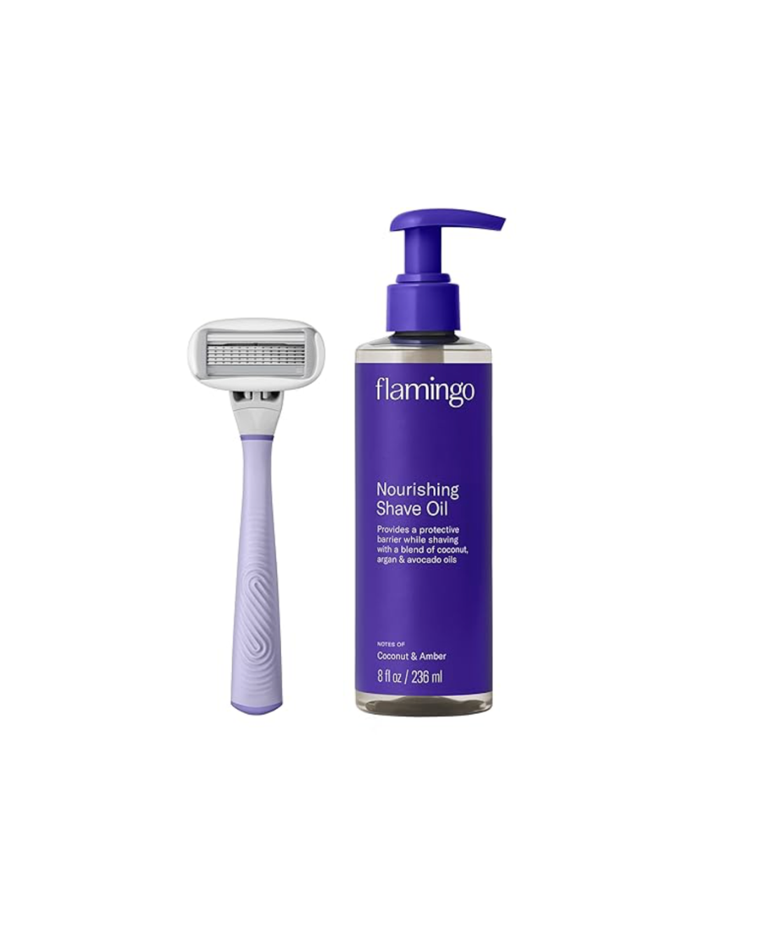 Flamingo Razor Shaving Set for Women - 5-Blade Razor, Nourishing Shave Oil