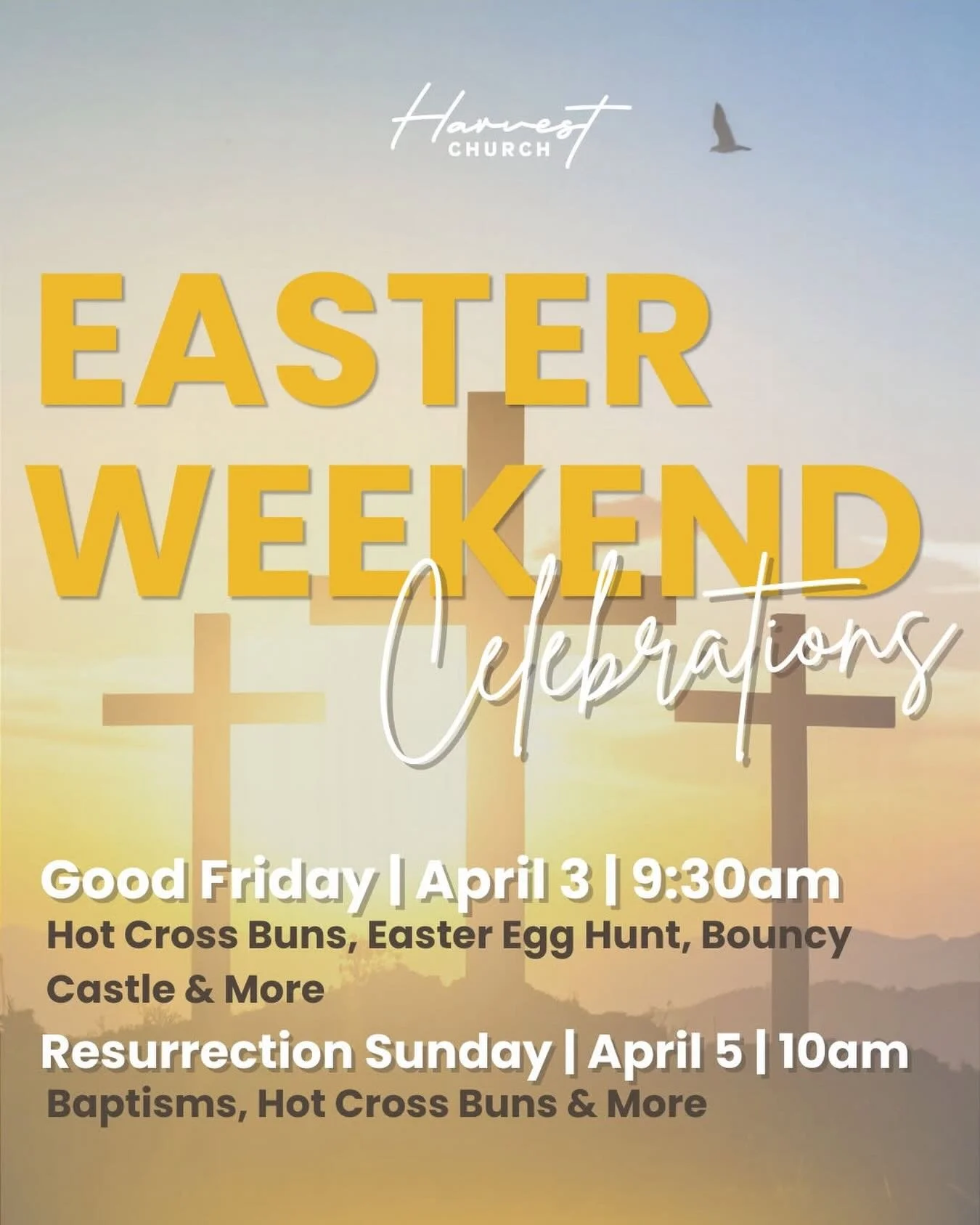 EASTER WEEKEND! 🐣🐣 

We&rsquo;re excited to invite you to join us over Easter as we celebrate Jesus together! 

Easter Friday 9:30am service followed by our bouncy castle, popcorn, fairy floss, coffee cart, hot cross buns and easter egg hunt!! 

Re