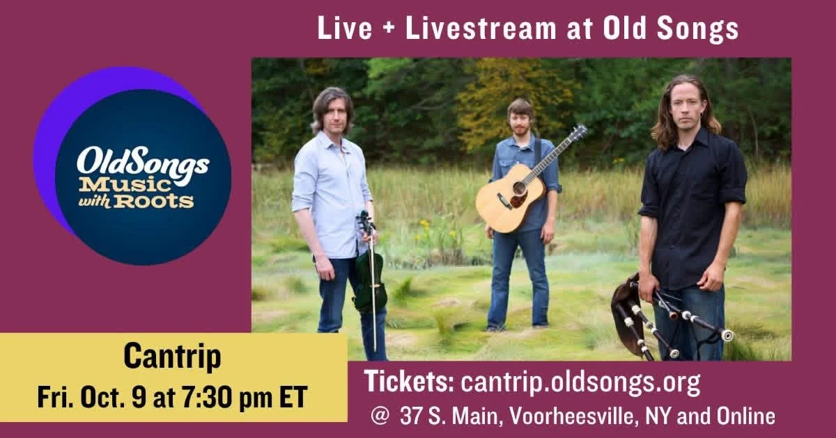 Your eyes do not deceive you. These three teenagers are, indeed, Cantrip. Where Alasdair was we're not quite certain. Perhaps he wasn't born or manifested yet. Anyway, if you come to or tune into our Old Songs concert this Friday you will see our tru