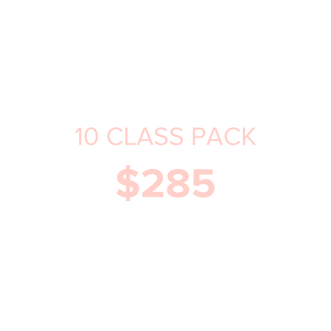 Text advertisement for a 10 class pack priced at $285 in pink font on a white background.