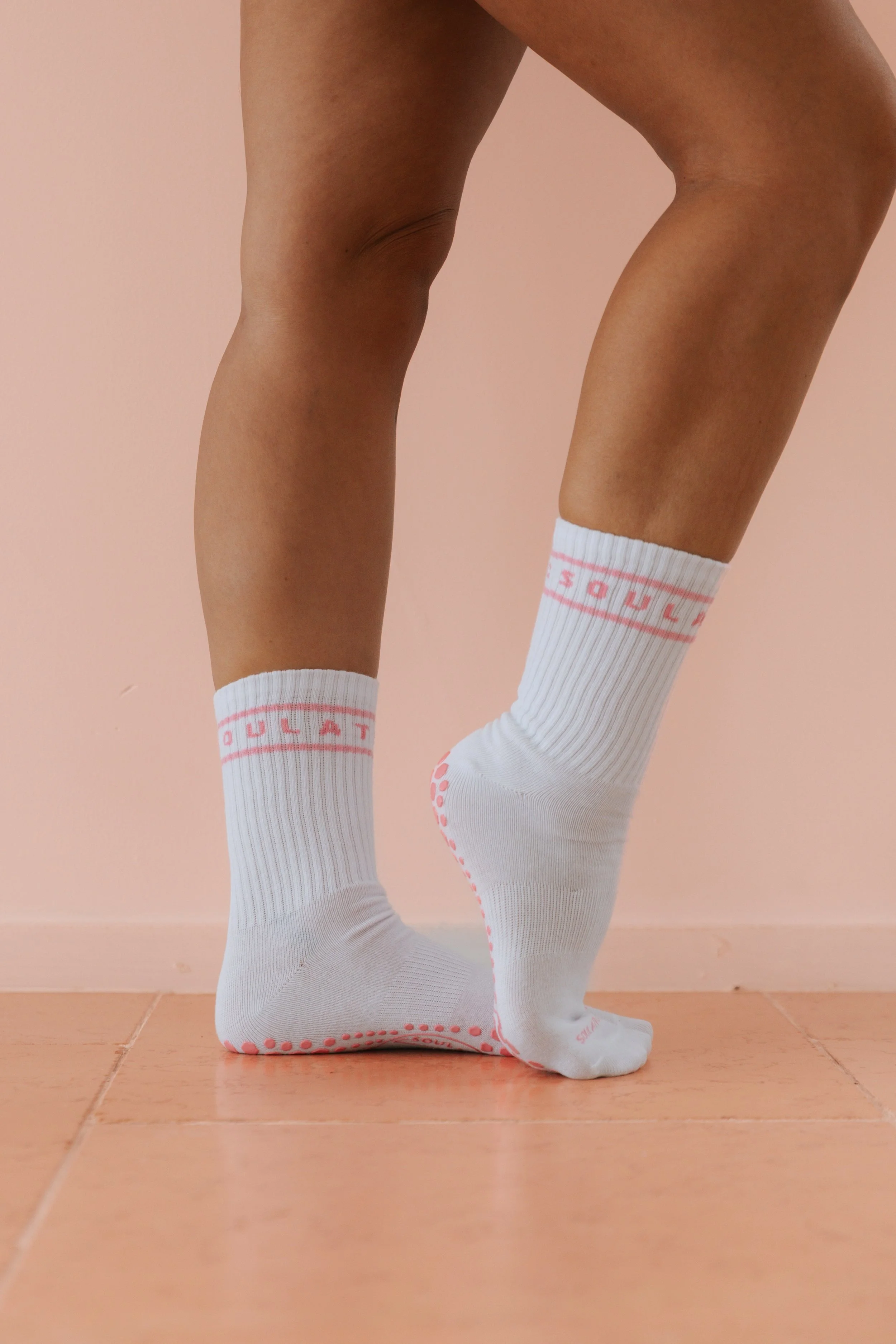 White Crew Grip Socks