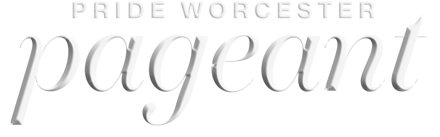 Close-up of a silver pin with the word 'PAGEN' engraved in a cursive font. The background features a blurry text of 'BRIDE WORCESTER' in capital letters.