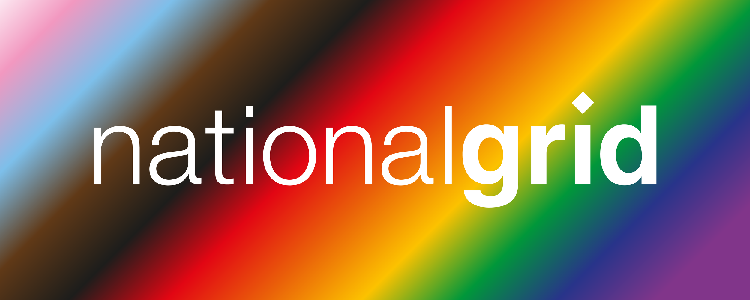 Rainbow background with the words 'national grid' in white text.