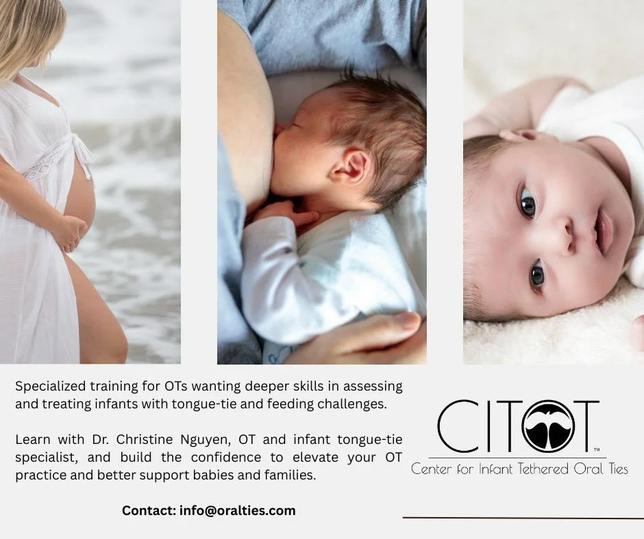 Hello my fellow OTs! I&rsquo;d to connect with those of you working with babies or hoping to grow your infant feeding and tongue-tie skills.

I&rsquo;m creating a focused infant tongue-tie training program for OTs, and I&rsquo;m currently gathering i