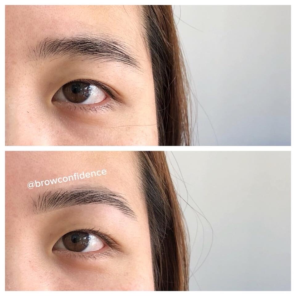 Clear brow gel is key to this #BCTransformation.

The reason that setting with gel is important is because it trains your hairs to sit in the correct position. Otherwise these type of brow hairs tend to sit very flat. 
 
By controlling hair placement