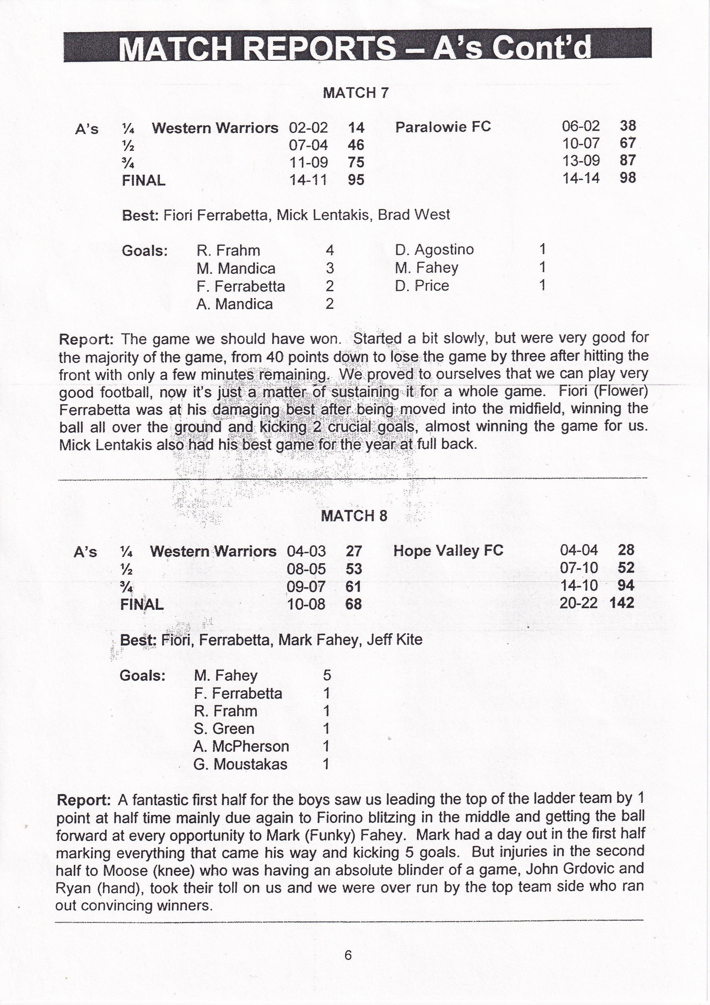 2005 Match Report A Grade