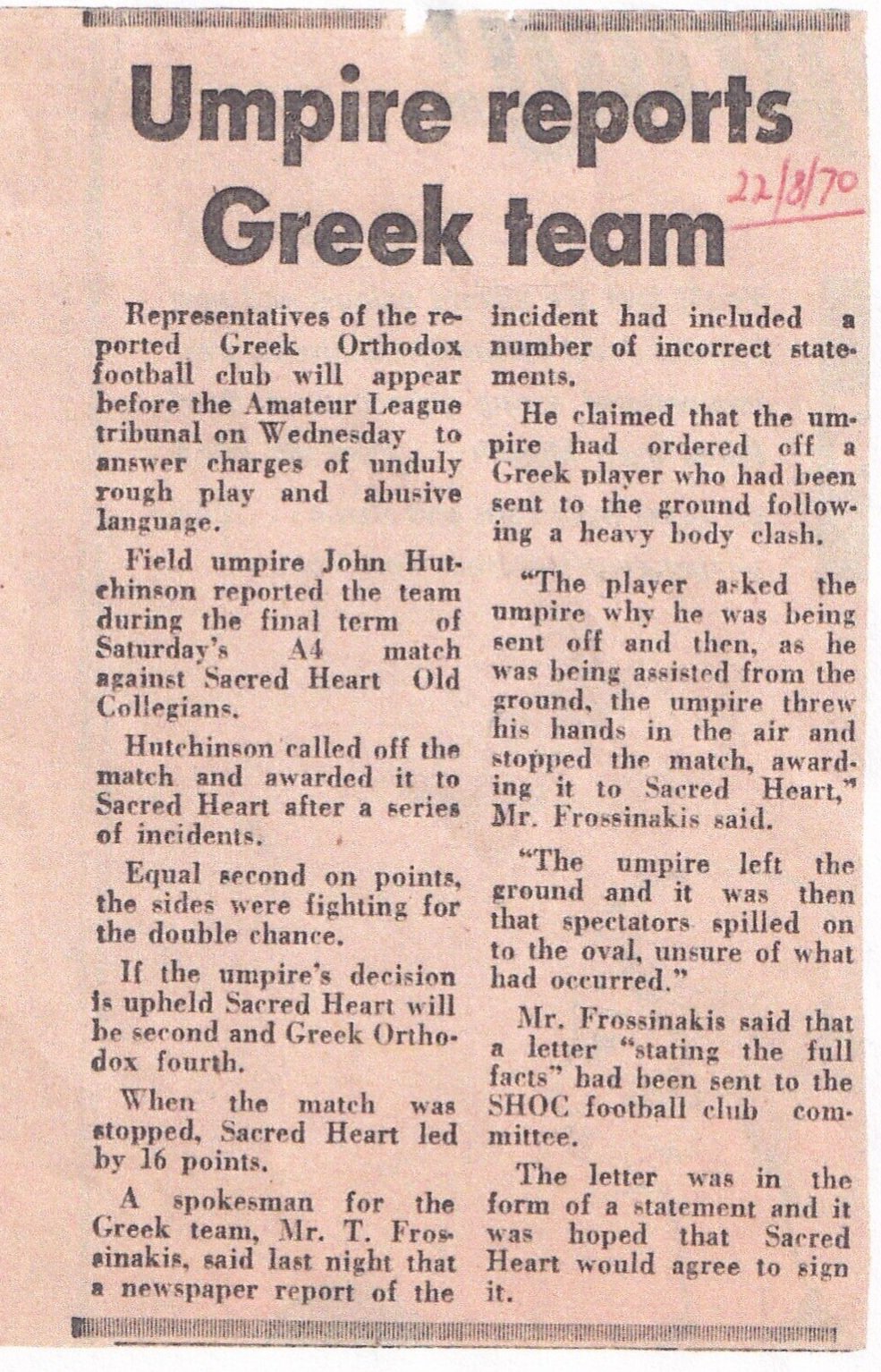 1970 Fracas Newspaper Article