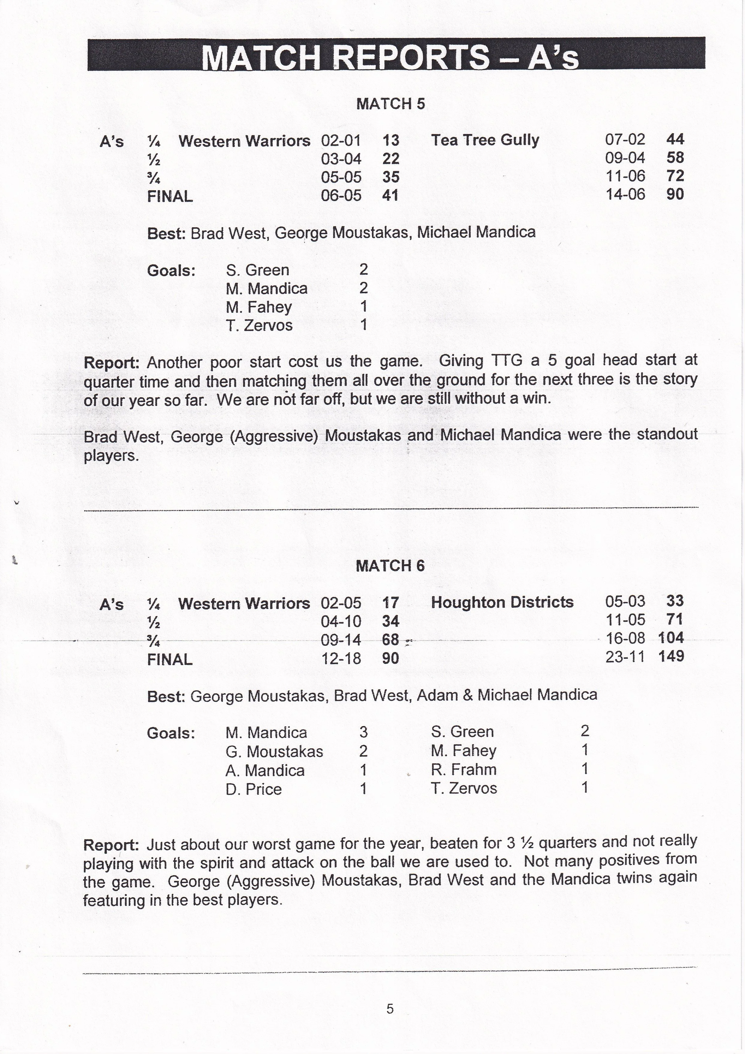 2005 Match Report A Grade