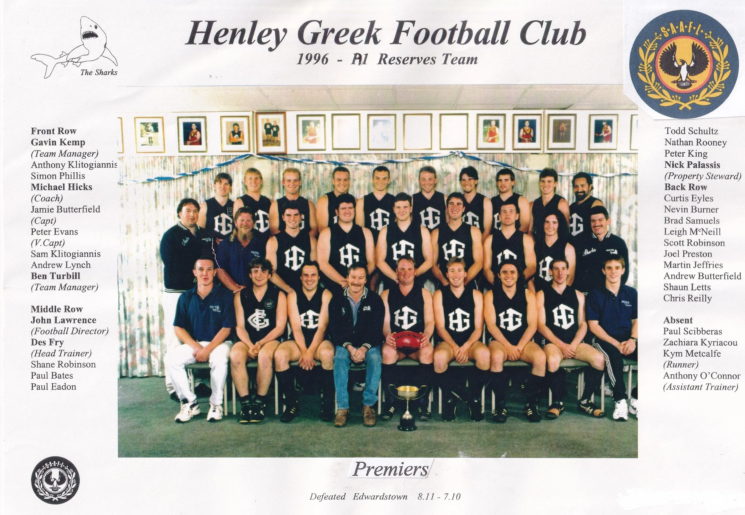 1996 Henley Greek FC A1 Reserves Premiership Team
