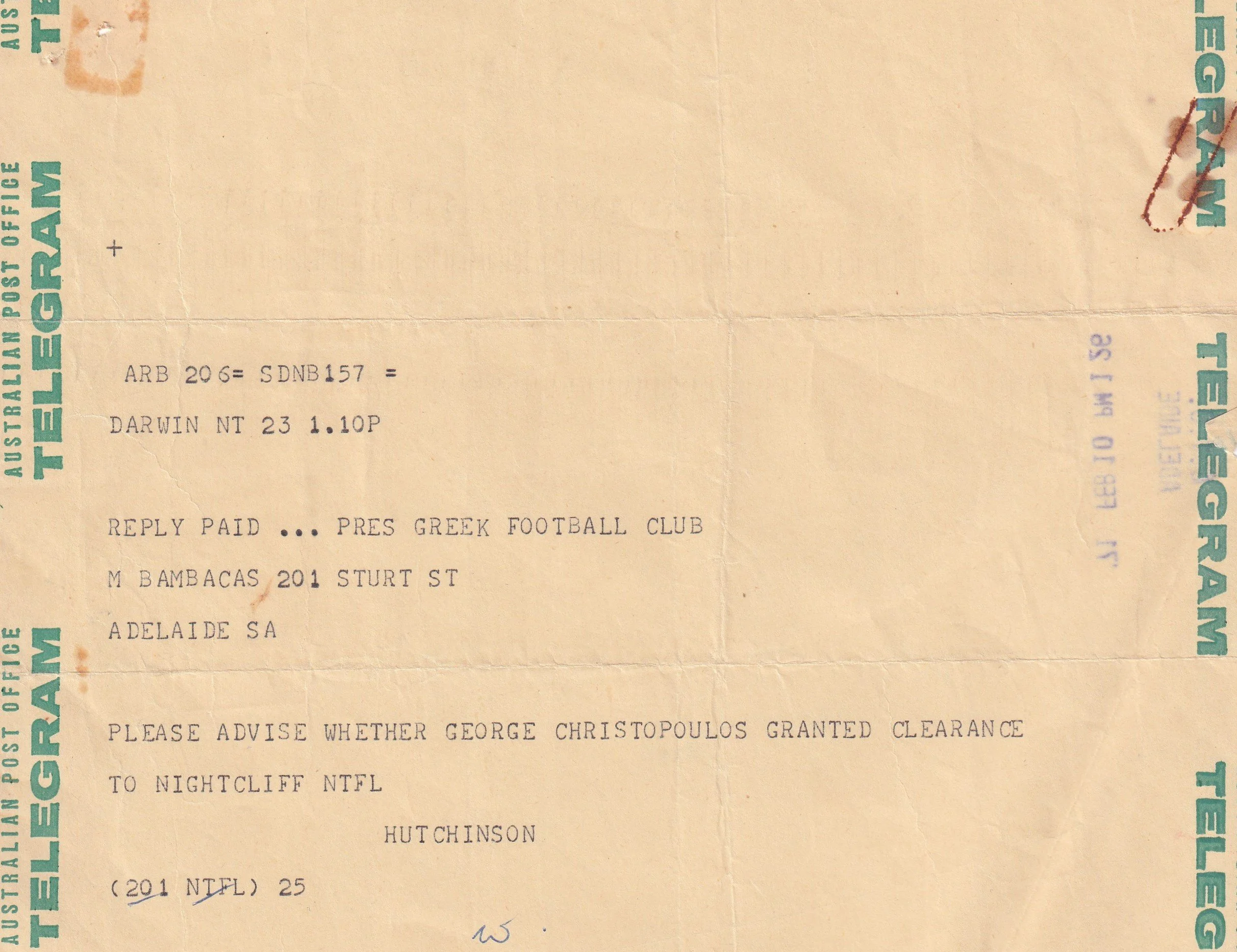 George Christopoulos Clearance Telegram