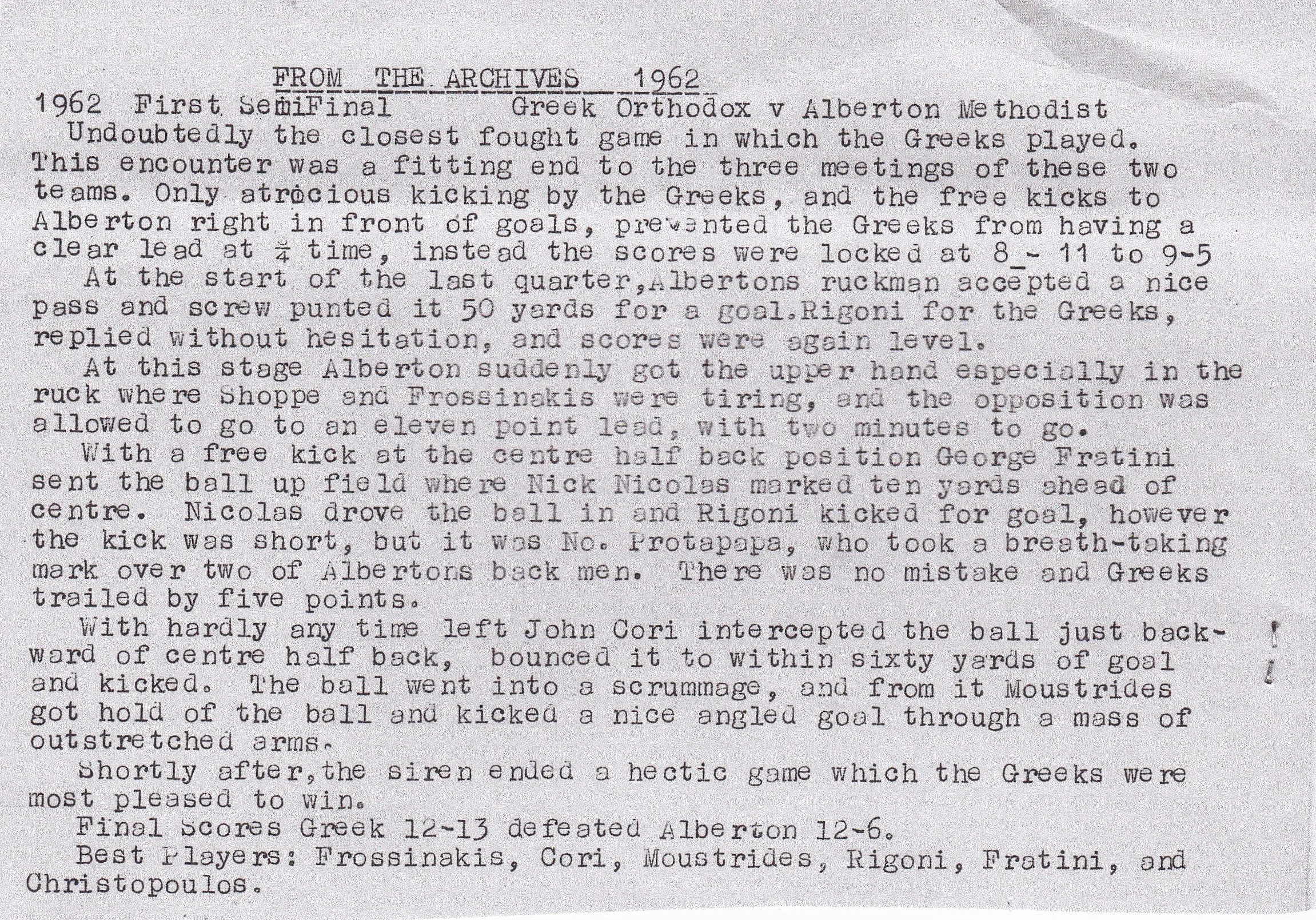 1962 Archive Report