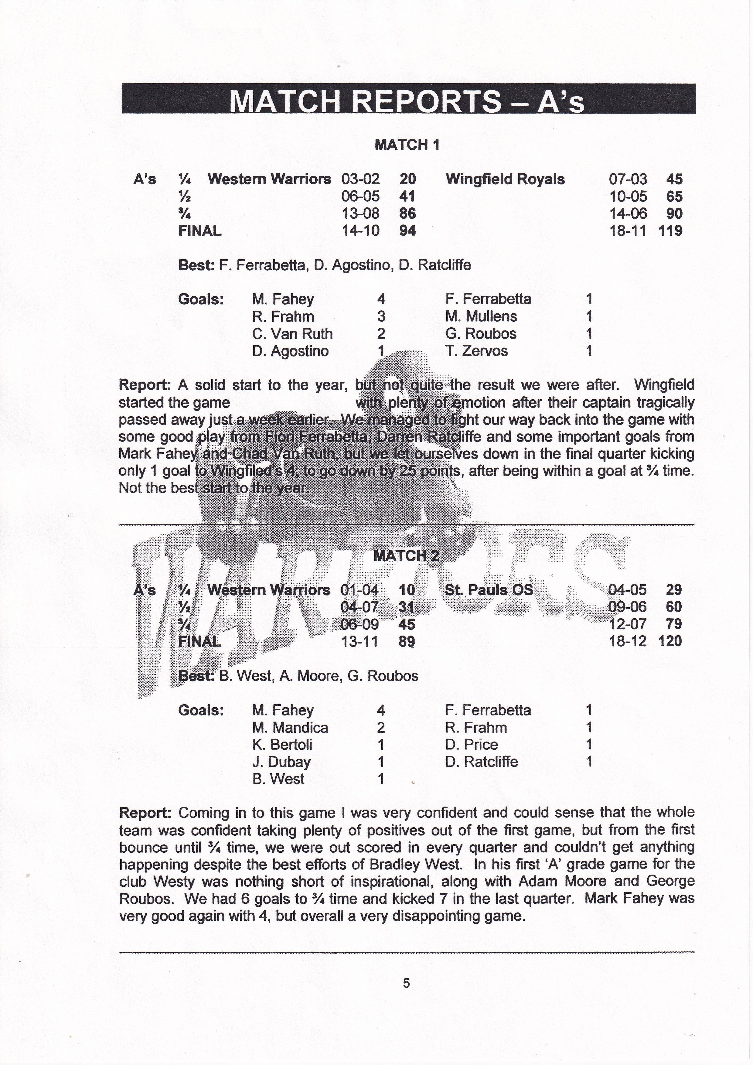 2005 Match Report A Grade