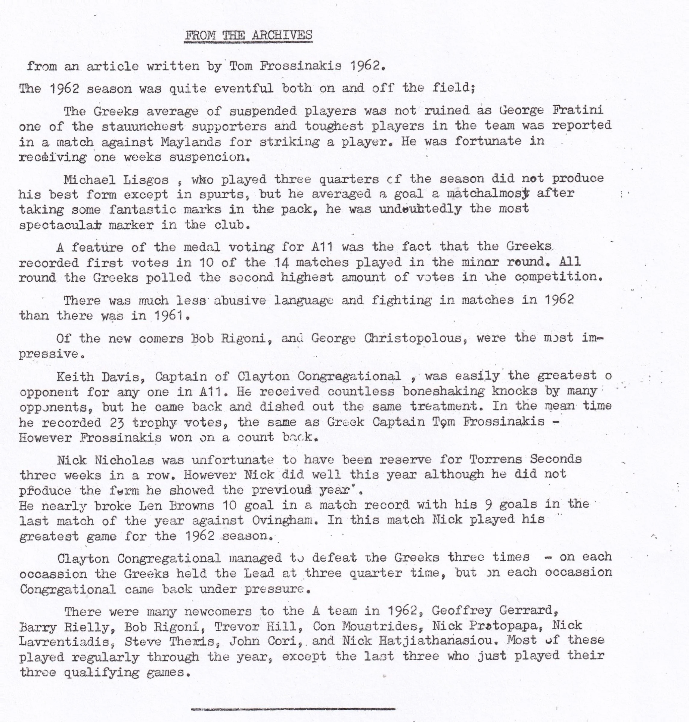 1962 Archive Report