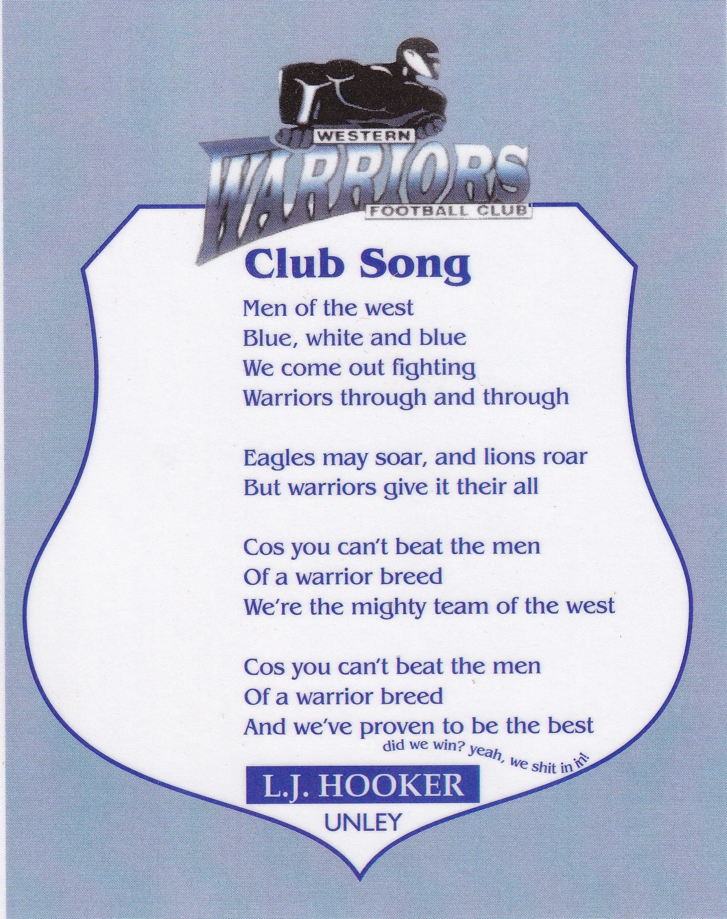 Western Warriors Club Song