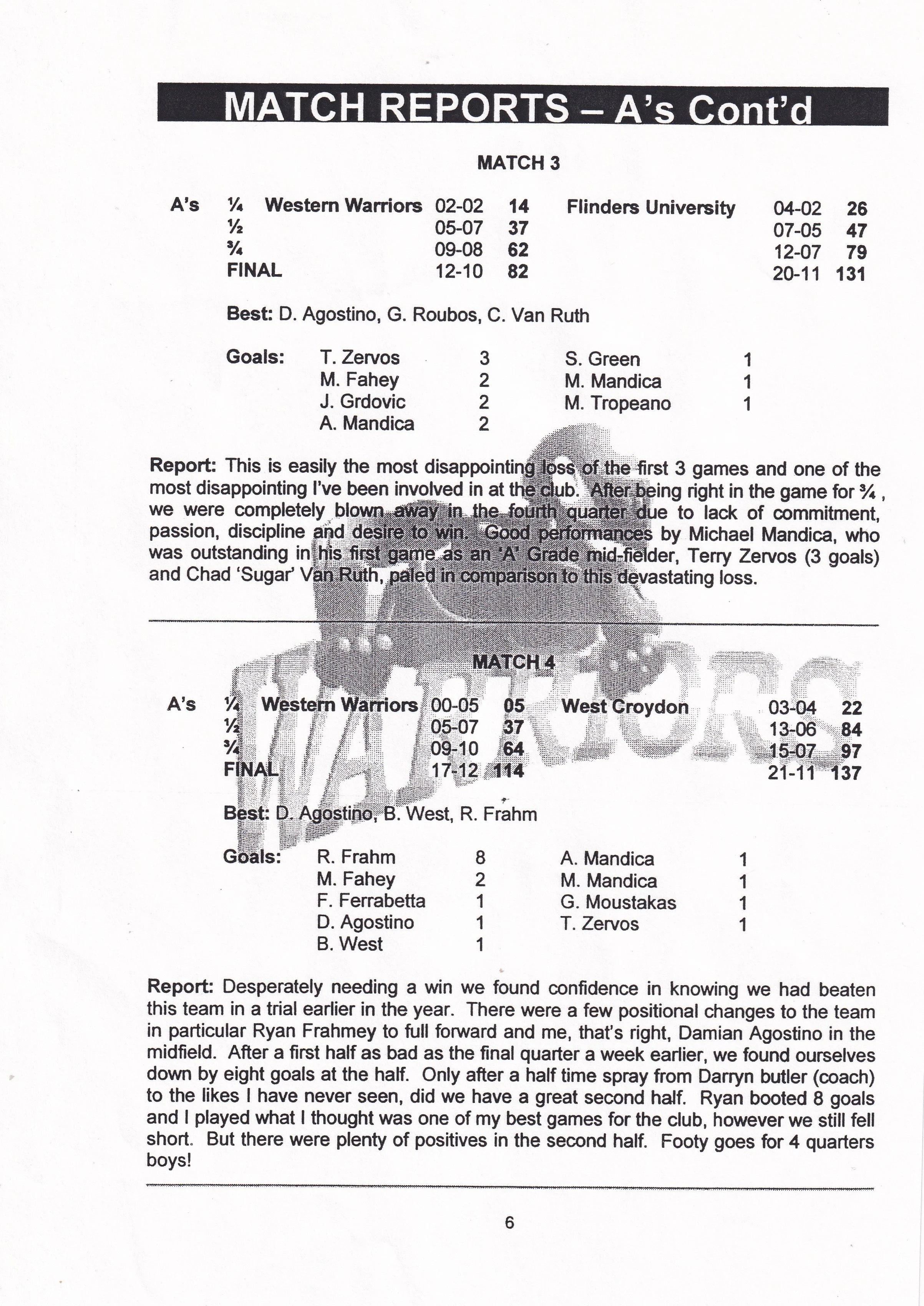 2005 Match Report A Grade