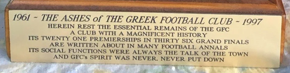Plaque of Ashes of Greek Football Club 
