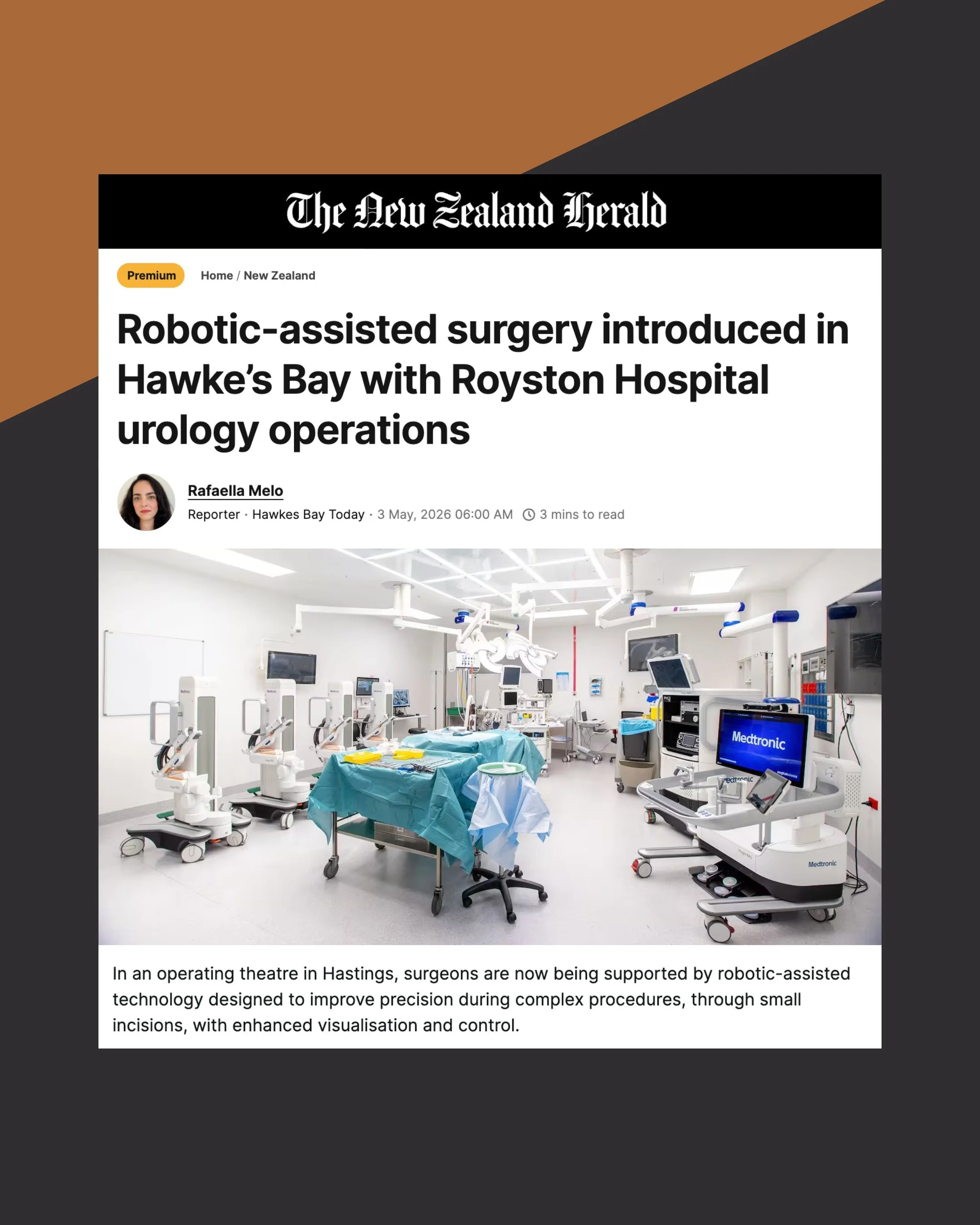 Strong coverage for our client Evolution Healthcare, as Hawke&rsquo;s Bay enters a new era of surgical care. 🤖

The arrival of the Medtronic Hugo robotic-assisted surgical system at Royston Hospital marks the first time robotic-assisted surgery has 