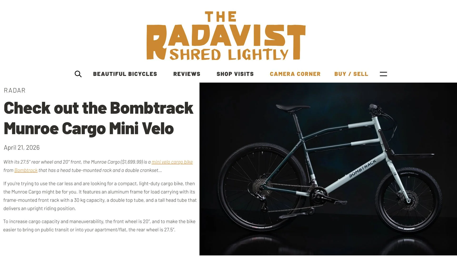 Our MUNROE CARGO at “Radavist” blog (US)