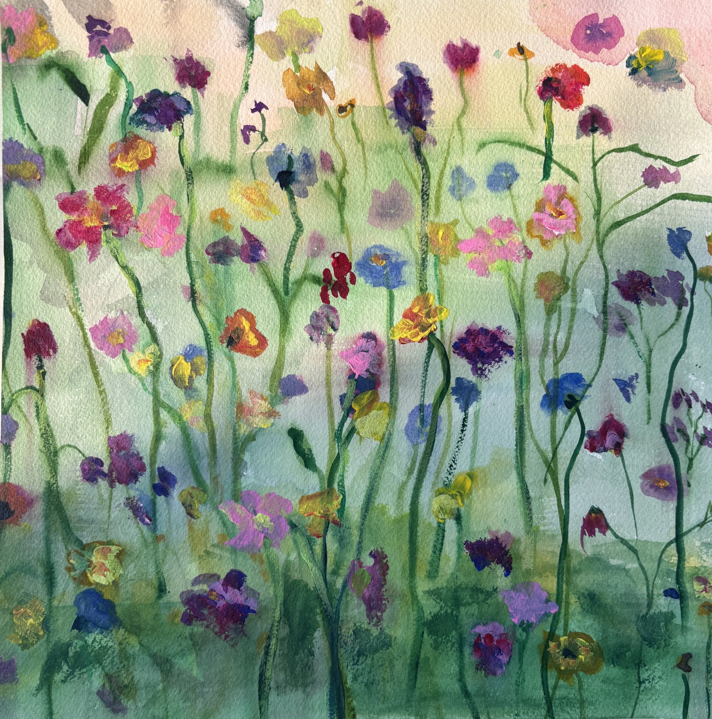 Bloem, acryl op papier, 30x30 cm, 2026
