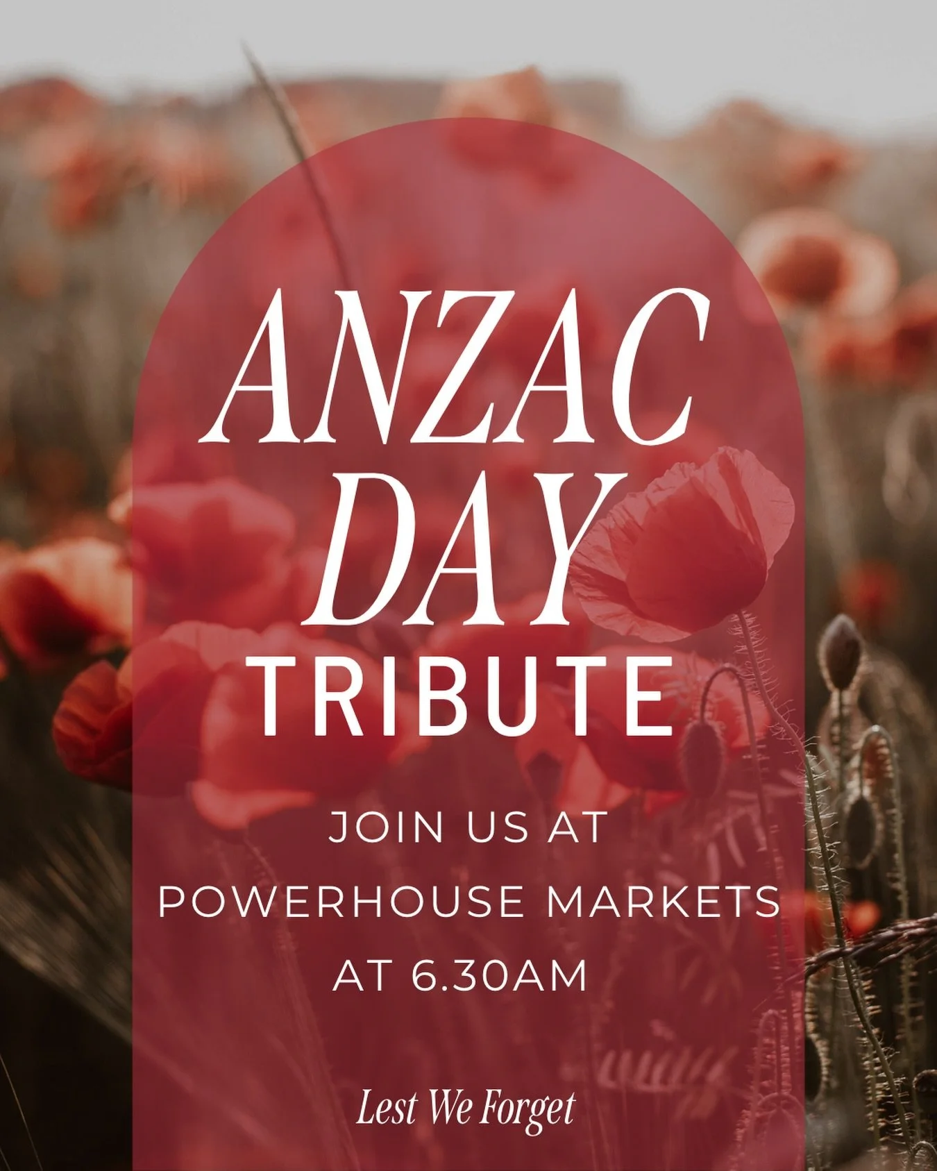 Announcing a Special ANZAC Day tribute happening at the Powerhouse markets at 6:30am on Saturday. 

Trevor from Cedar St Cheeserie will play The Last Post and Ric from Sandy Creek will be reading The Ode of Remembrance, taken from Laurence Binyon&rsq