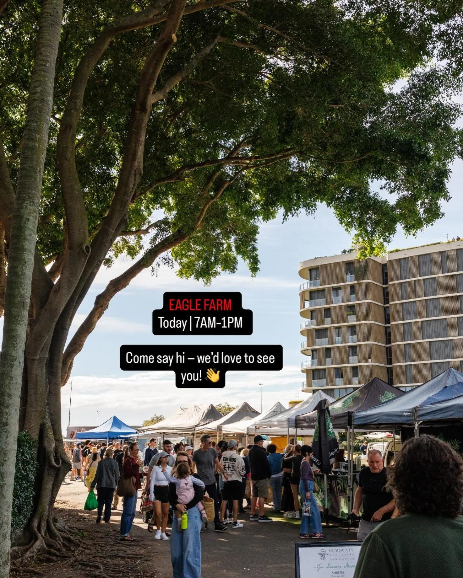 EAGLE FARM 
Today | Sunday 
7AM&ndash;1PM 

Markets are on today! Come say hi &mdash; we&rsquo;d love to see you 👋 

Lots of new friends to meet and chat with ☀️