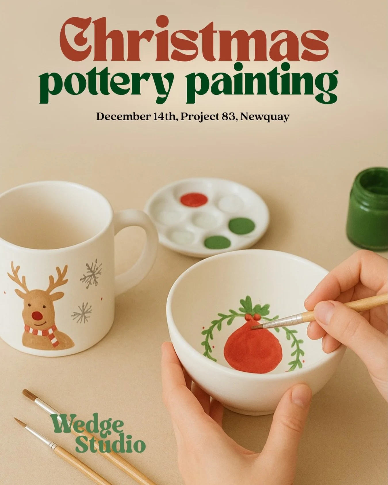 Get creative this Christmas season! 🌟
Join us on December 14th at Project 83 for a family-friendly Pottery Painting Party. Over 1.5 hours, you and your little ones can paint a mug or plate in your own unique style.
It&rsquo;s calming, colourful, per