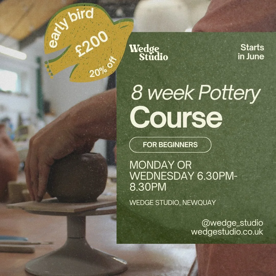 🌞 EARLY BIRD PRICE🌞

🗓️ Monday 1st of June or Wednesday 3rd June 
🕰️ 6.30pm-8.30pm
📍 Wedge Studio, Wesley Yard, Newquay 

Every fancied doing a pottery course? Always imaged kitting out your home with beautiful hand made ceramics? 
Now&rsquo;s y