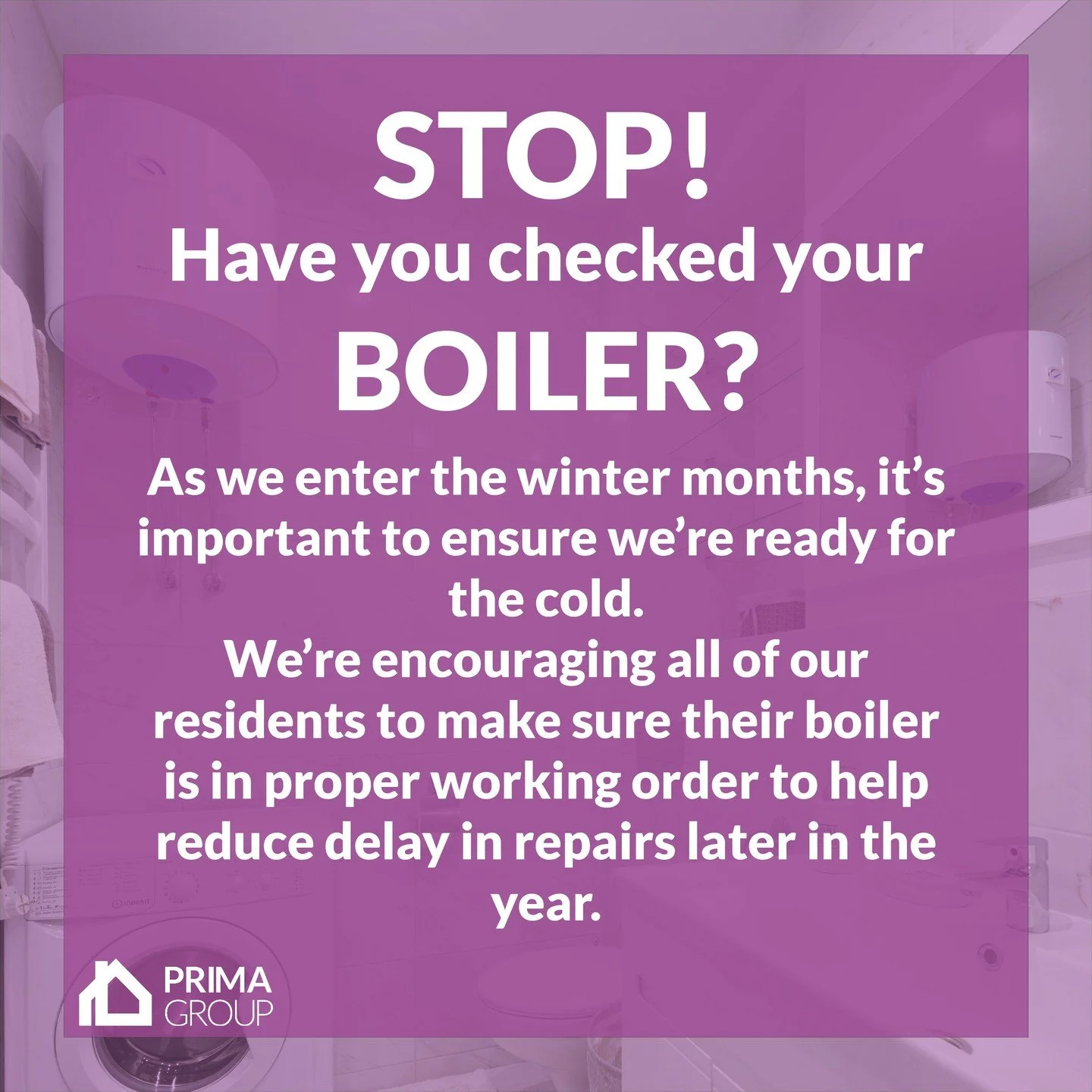 Is your boiler running?🔥

Catch it at the right time by checking early. As we enter colder months, we&rsquo;re urging our residents to make sure that their boiler is in proper working order, and report any signs of fault before the temperature drops