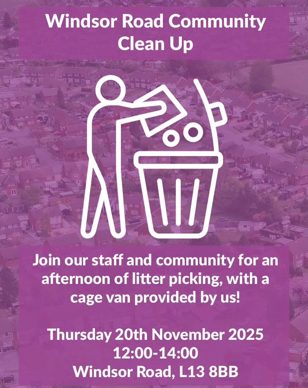 Are you free on November 20th and want to make a difference? We&rsquo;ve got a plan! 🧹🚮

We&rsquo;ll be hosting a community clean up on Windsor Road from 12:00 to 14:00 with a cage van for larger items. We&rsquo;d love to see you there to help give
