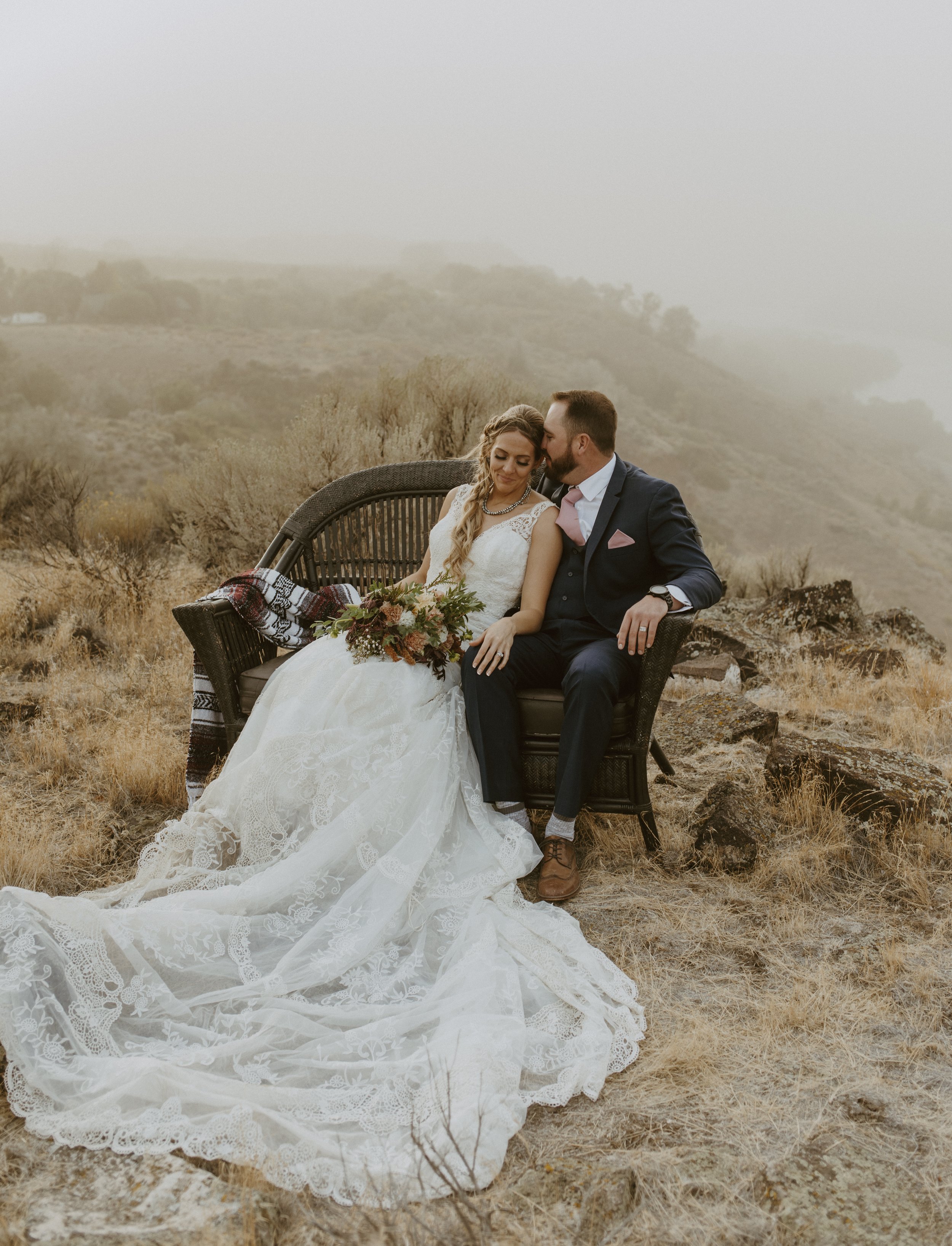 There is a stunning view that comes with this venue. I set a rattan sofa out on the canyon rim for these romantic shots!