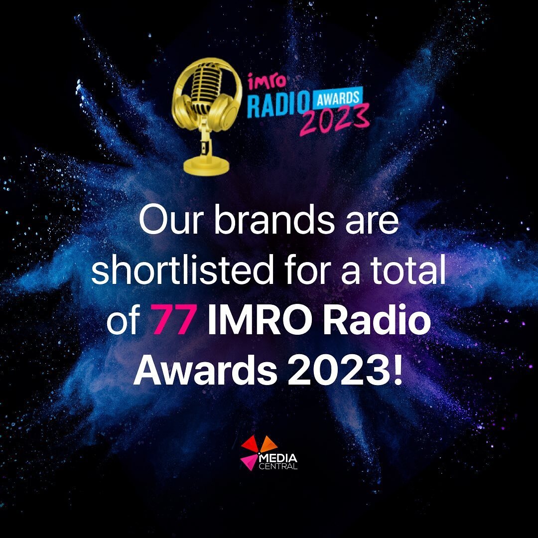 Congratulations to our incredibly talented radio brands, that have just been shortlisted for 77 IMRO Radio Awards for 2023 across 38 categories! A testament to their talent, with 2.2 Million Weekly Listeners tuning in. Bring on the awards on the 6th 