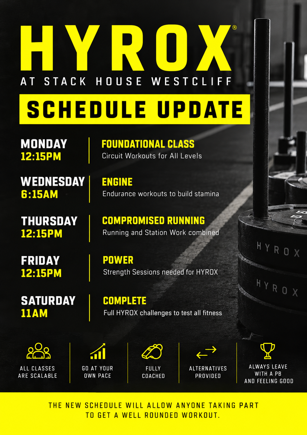 HYROX CLASSES AT STACK HOUSE GYM. MIX OF ENGINE, RUNNING, STRENGTH, TECHNIQUE. £9 OR FREE FOR MEMBERS.