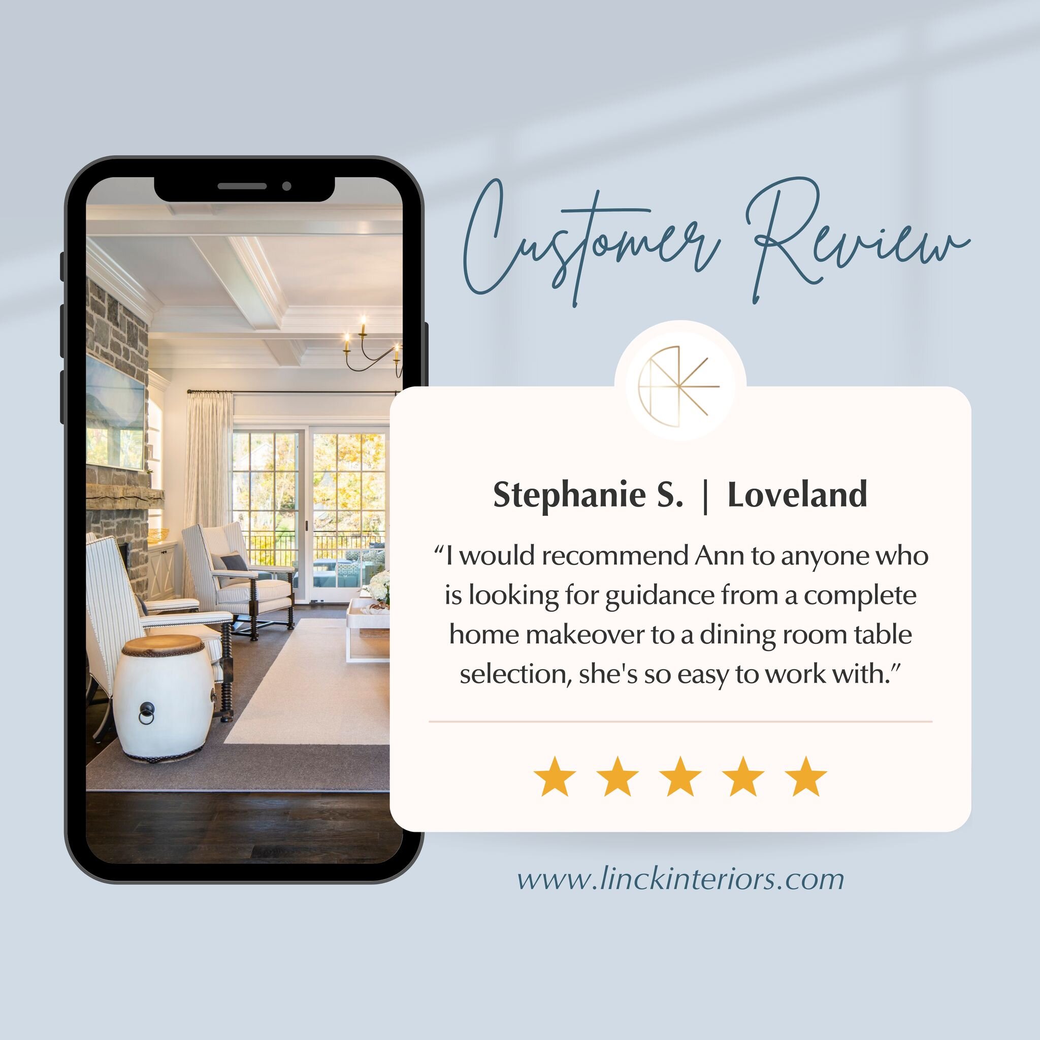 Our clients&rsquo; feedback means so much to us! If you&rsquo;ve worked with our team, feel free to send us a dm telling us a little bit about your #LinckInteriors experience. 😄❤️

 
#interiordesign #fabric #hydeparkohio #cincinnati #ohio #cincygram