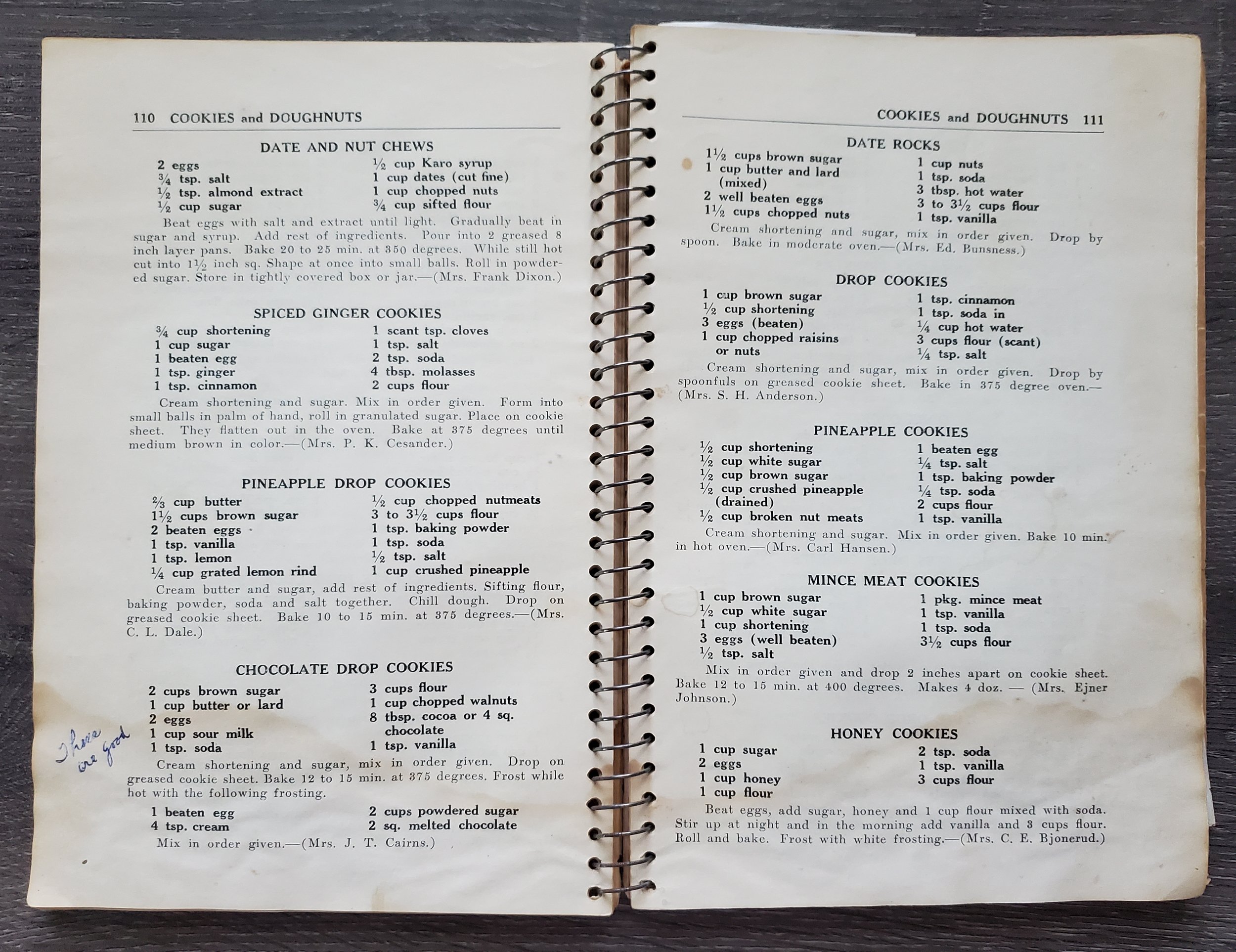 The chocolate drop cookies sound like they would be good. Whoever owned this cookbook did try them!