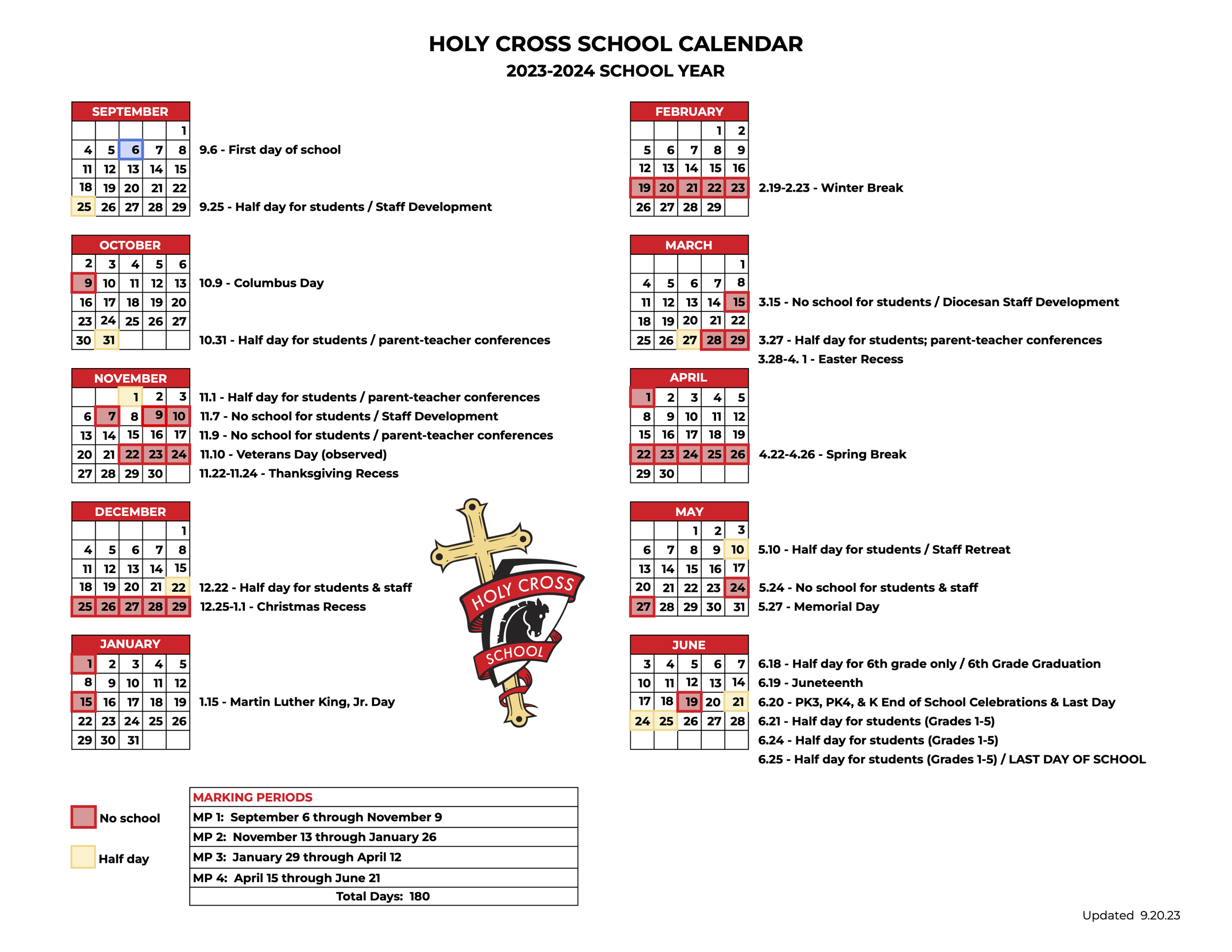 Holy Cross School Calendar 2024 Harlie Harlene