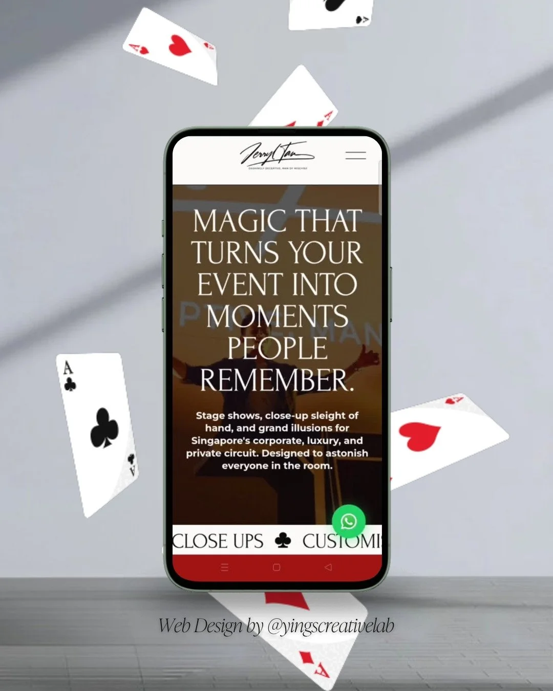 Mobile view of the Jerryl Tan Magic website hero, Squarespace web design Singapore by Yings Creative Lab