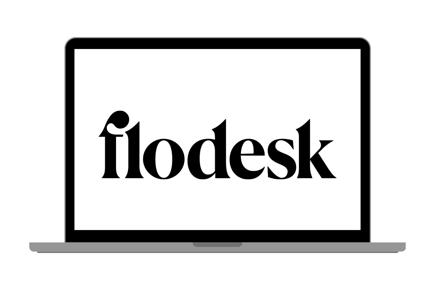 Flodesk logo on a computer screen against a white background