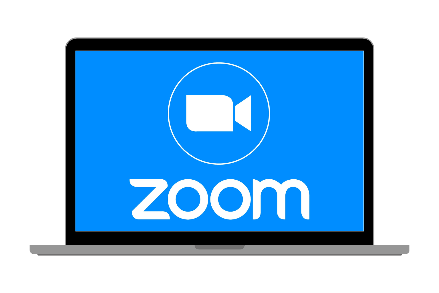 Zoom logo on a computer screen against a white background
