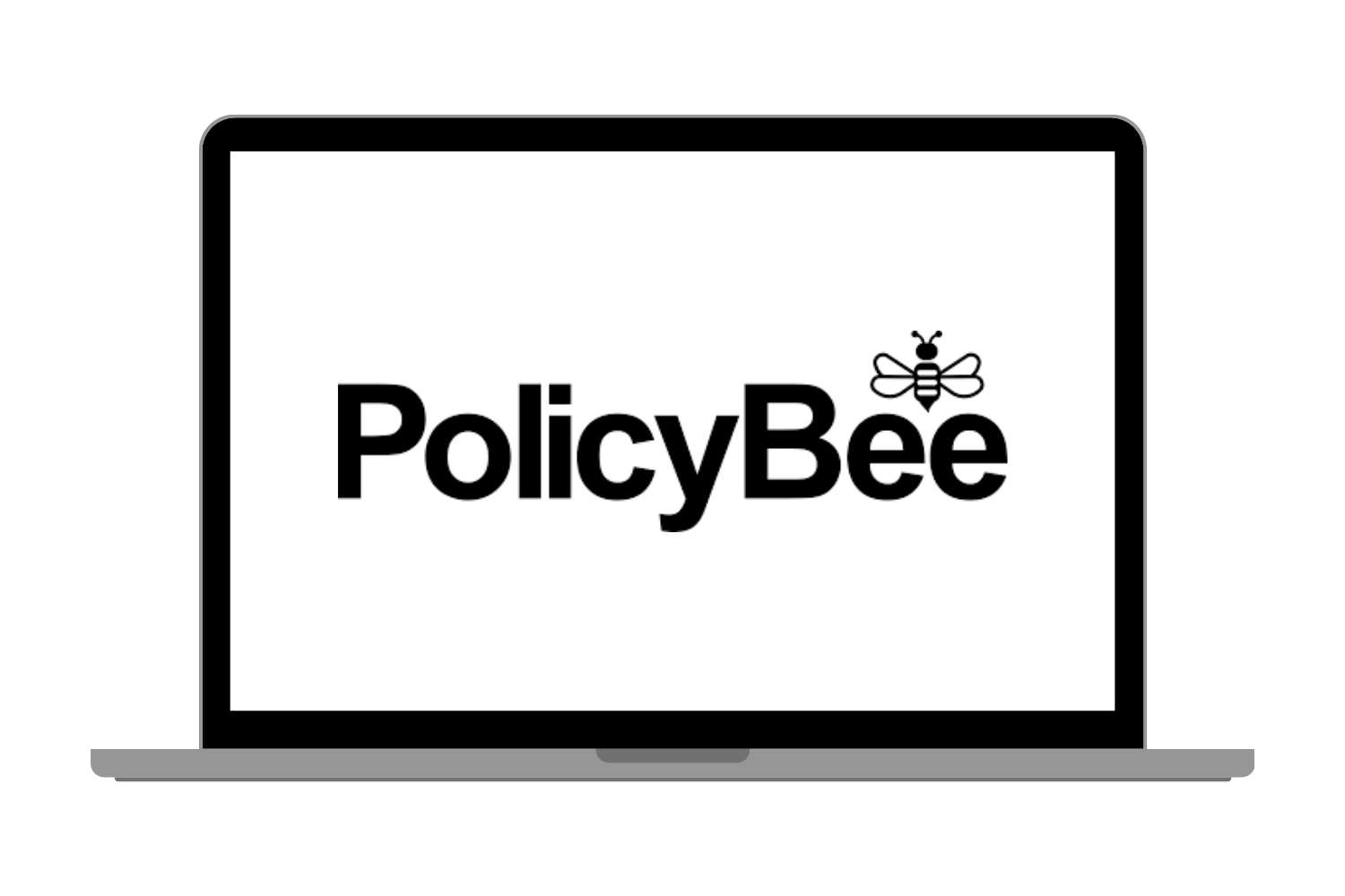 PolicyBee logo on a computer screen against a white background