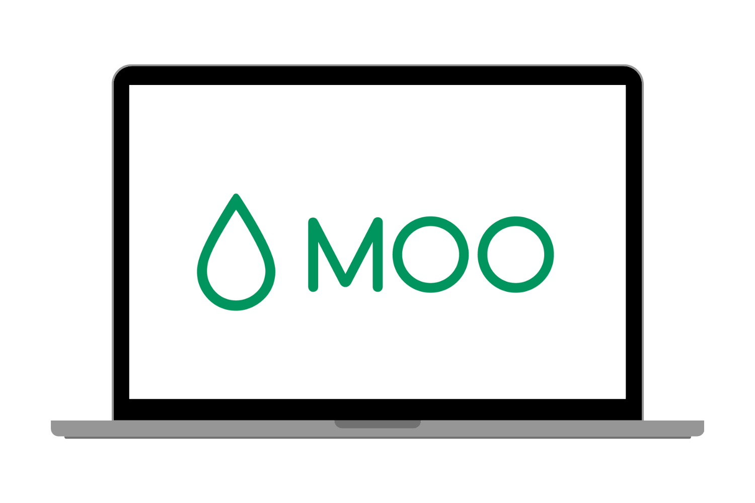 Moo logo on a computer screen against a white background