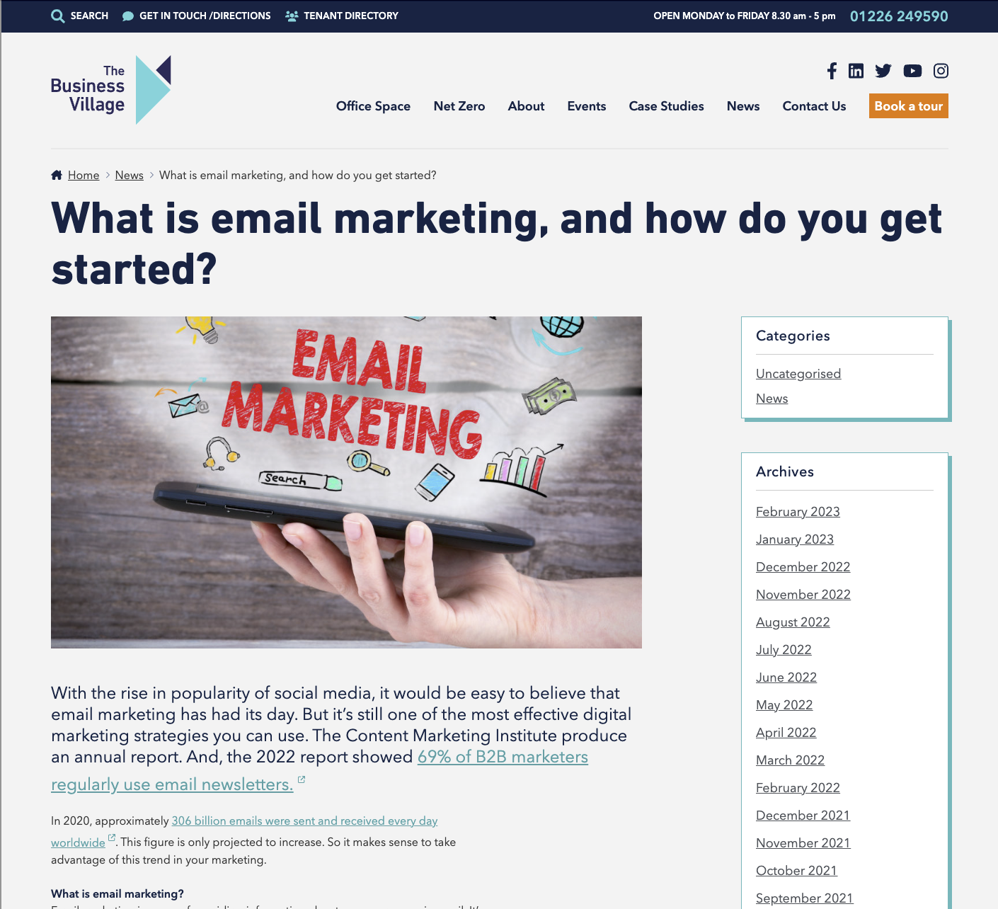 Screenshot of email marketing blog post