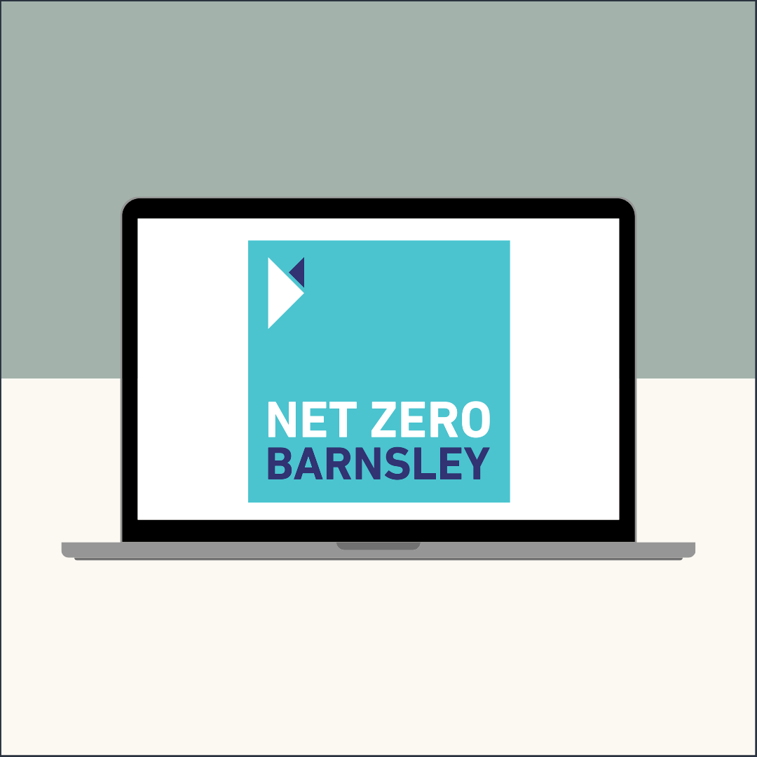 Laptop showing Net Zero Barnsley logo