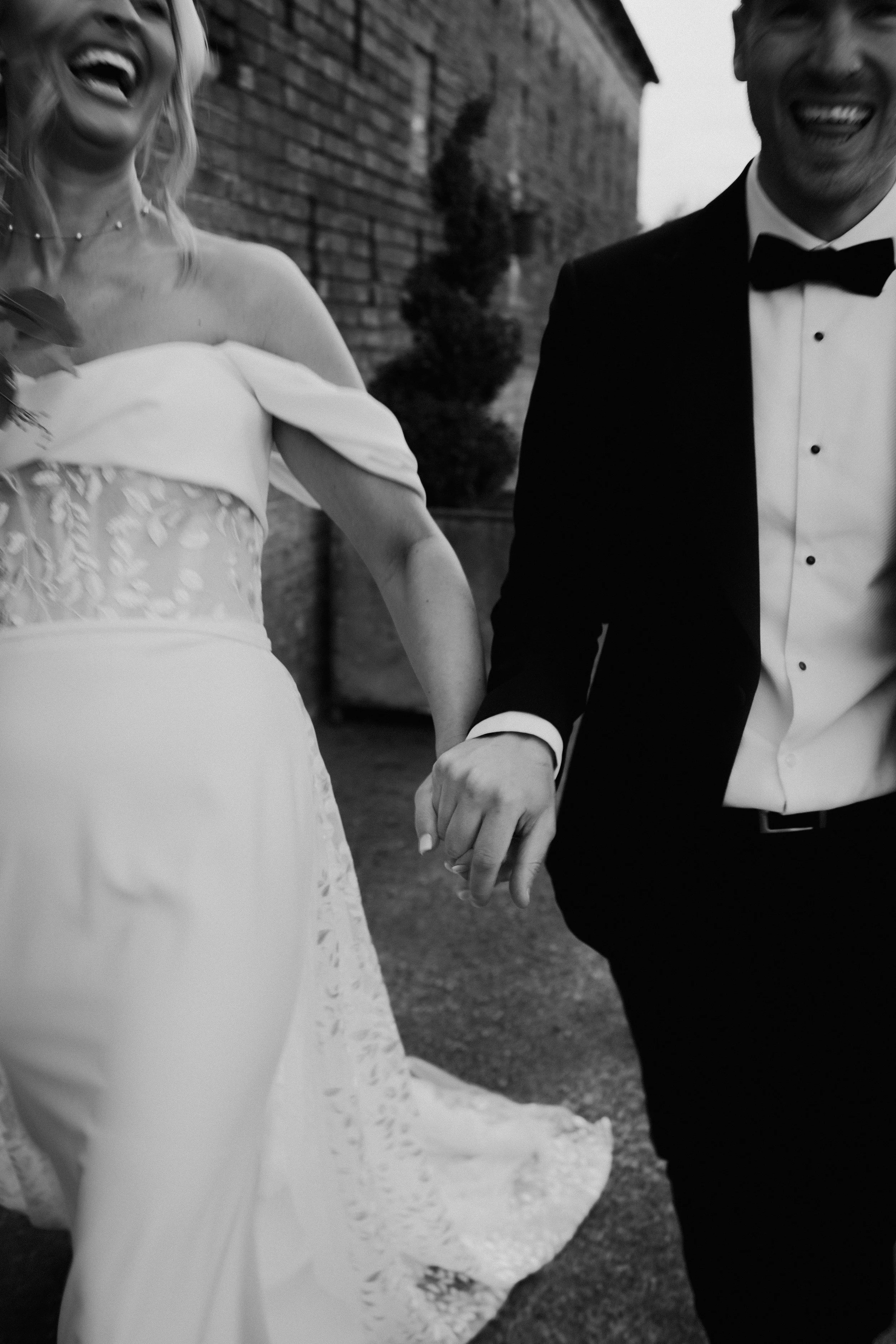 Black and white slow shutter editorial style wedding photo at Grangefields in Derbyshire